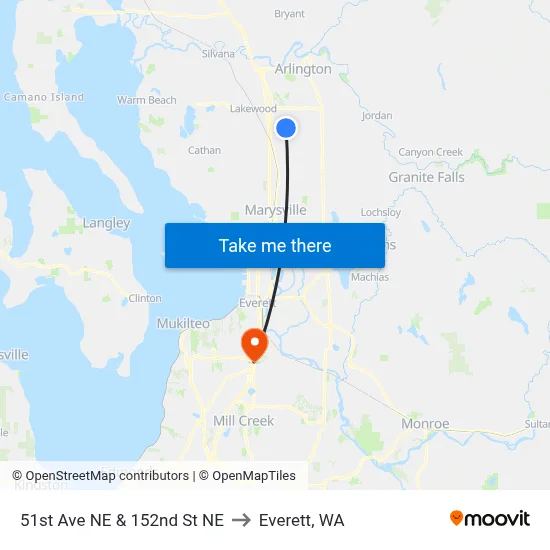 51st Ave NE & 152nd St NE to Everett, WA map