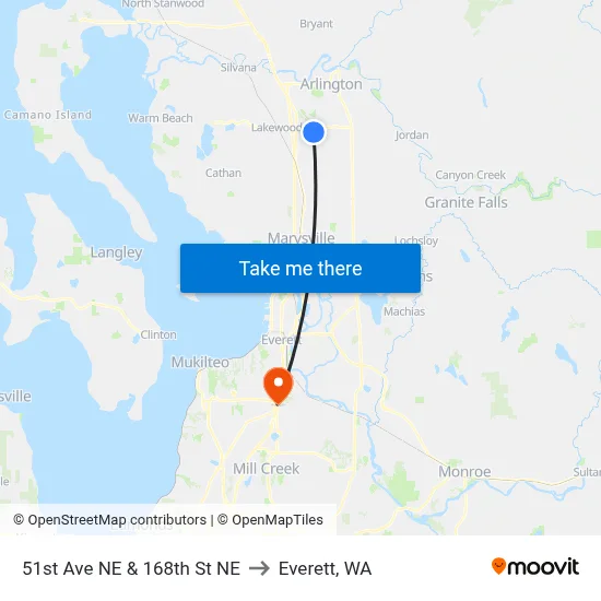 51st Ave NE & 168th St NE to Everett, WA map