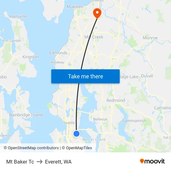 Mt Baker Tc to Everett, WA map