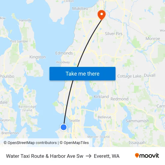 Water Taxi Route & Harbor Ave Sw to Everett, WA map