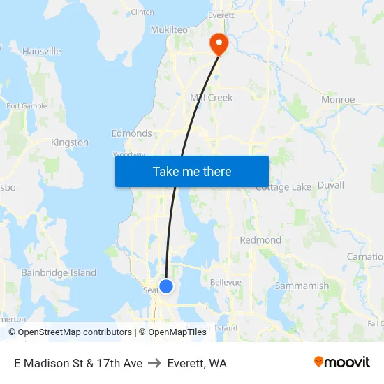 E Madison St & 17th Ave to Everett, WA map