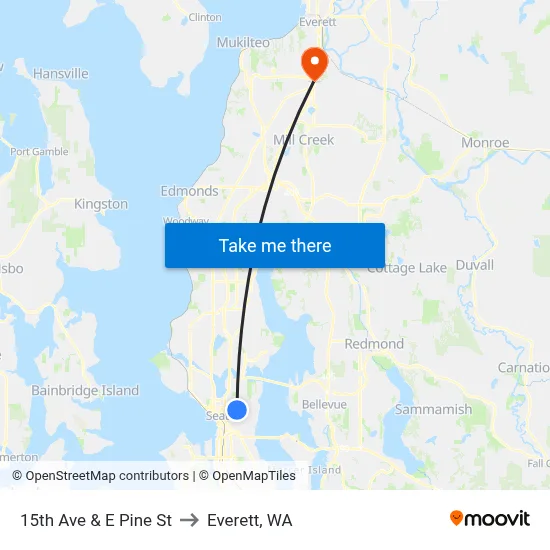15th Ave & E Pine St to Everett, WA map