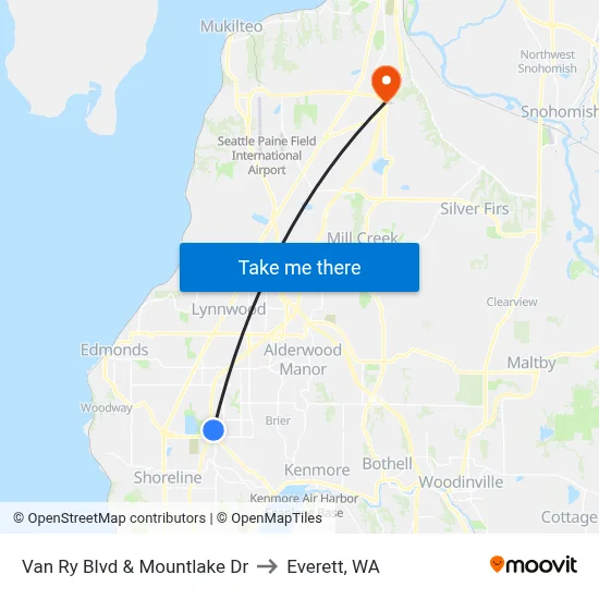 Van Ry Blvd & Mountlake Dr to Everett, WA map