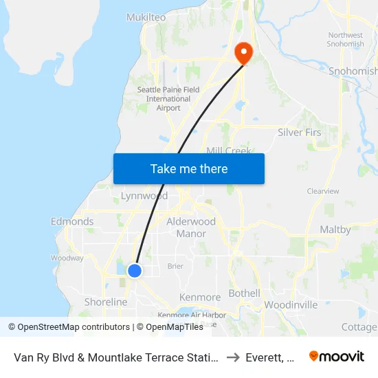 Van Ry Blvd & Terrace Station to Everett, WA map
