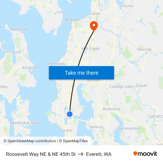 Roosevelt Way NE & NE 45th St to Everett, WA map