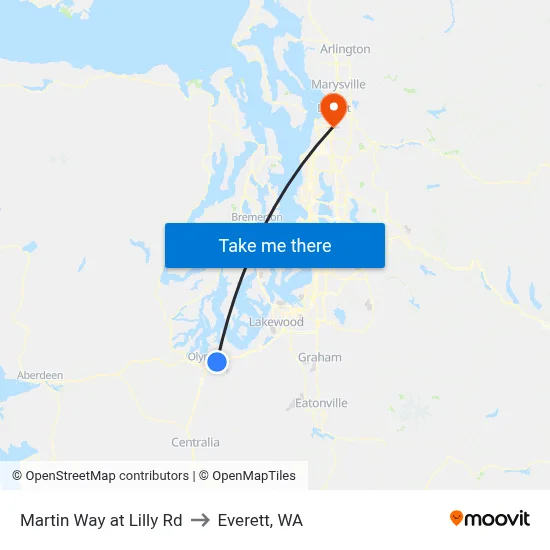 Martin Way at Lilly Rd to Everett, WA map
