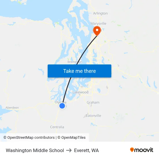 Washington Middle School to Everett, WA map