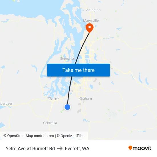 Yelm Ave at Burnett Rd to Everett, WA map
