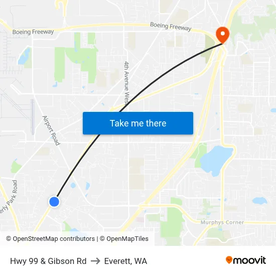 Hwy 99 & Gibson Rd to Everett, WA map