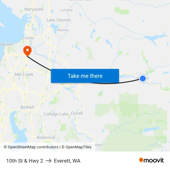 10th St & Hwy 2 to Everett, WA map
