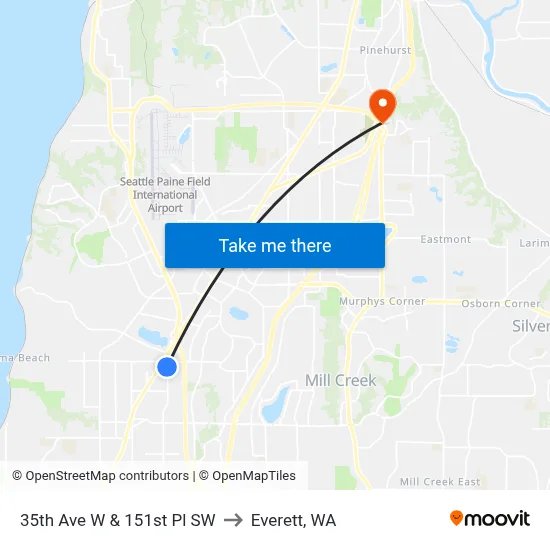 35th Ave W & 151st Pl SW to Everett, WA map