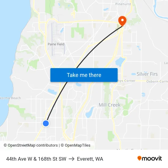 44th Ave W & 168th St SW to Everett, WA map