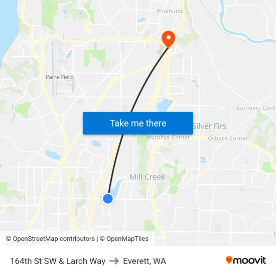 164th St SW & Larch Way to Everett, WA map