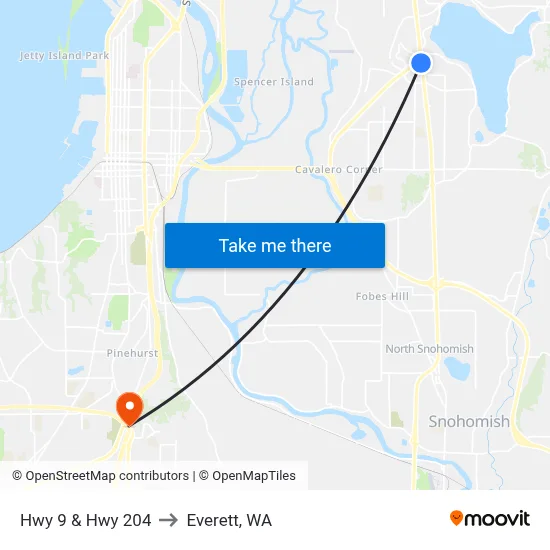 Hwy 9 & Hwy 204 to Everett, WA map