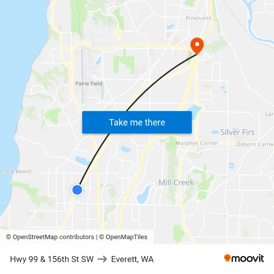 Hwy 99 & 156th St SW to Everett, WA map