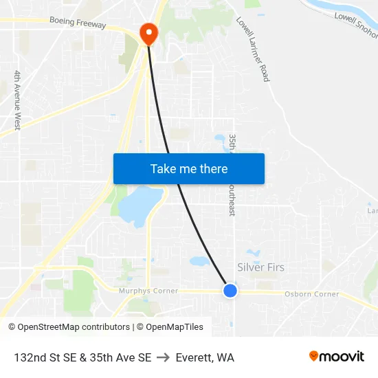 132nd St SE & 35th Ave SE to Everett, WA map