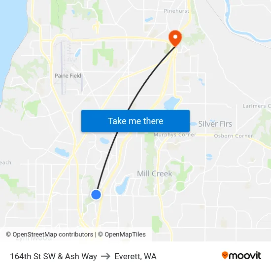 164th St SW & Ash Way to Everett, WA map