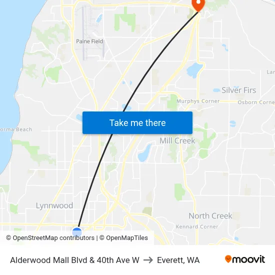 Alderwood Mall Blvd & 40th Ave W to Everett, WA map