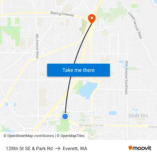128th St SE & Park Rd to Everett, WA map