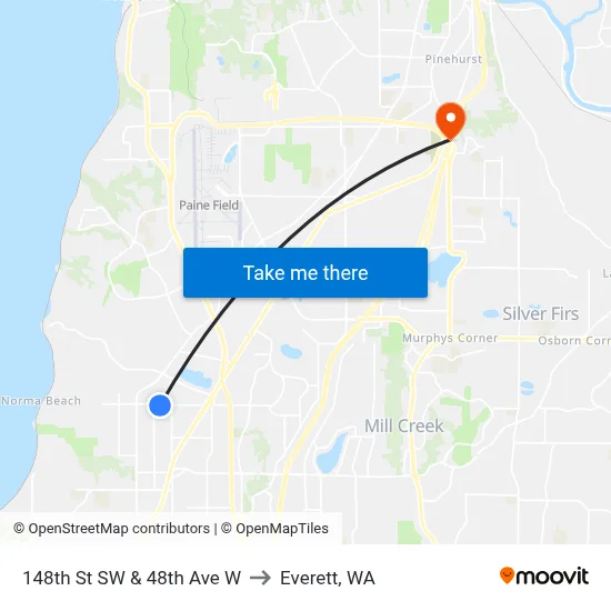 148th St SW & 48th Ave W to Everett, WA map