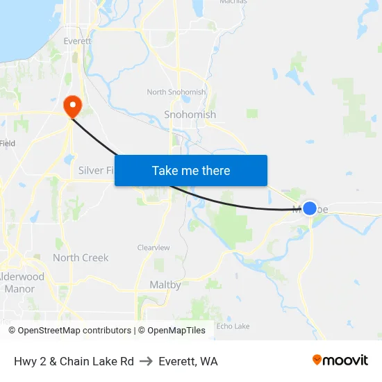 Hwy 2 & Chain Lake Rd to Everett, WA map
