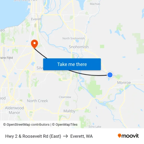 Hwy 2 & Roosevelt Rd (East) to Everett, WA map