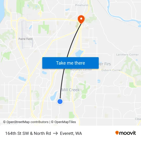 164th St SW & North Rd to Everett, WA map