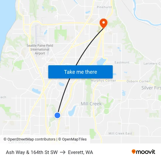 Ash Way & 164th St SW to Everett, WA map