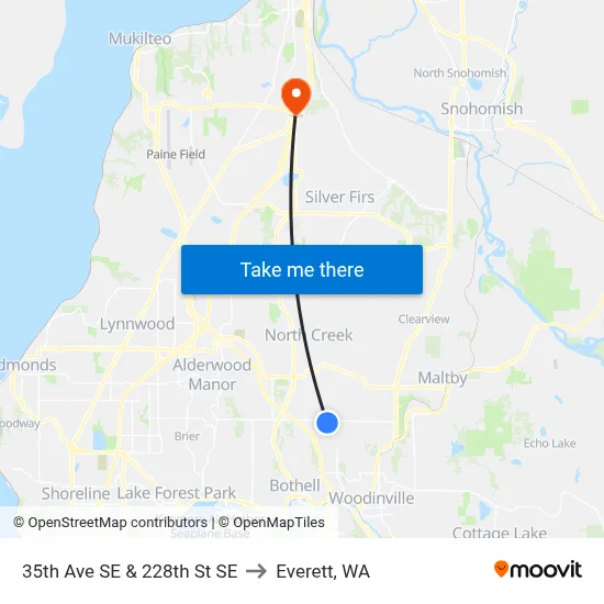 35th Ave SE & 228th St SE to Everett, WA map