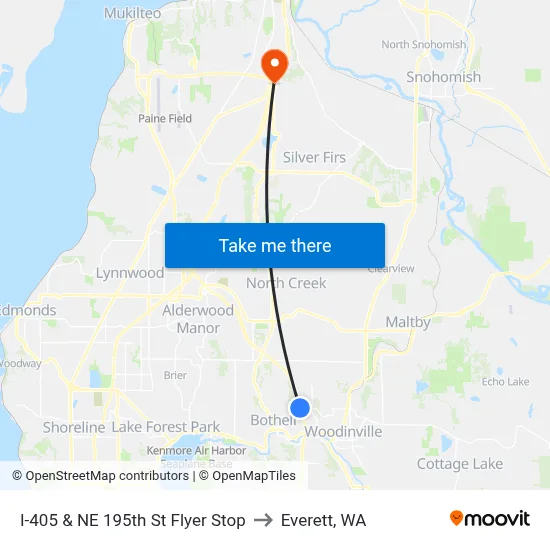 I-405 & NE 195th St Flyer Stop to Everett, WA map