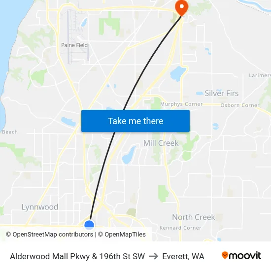 Alderwood Mall Pkwy & 196th St SW to Everett, WA map