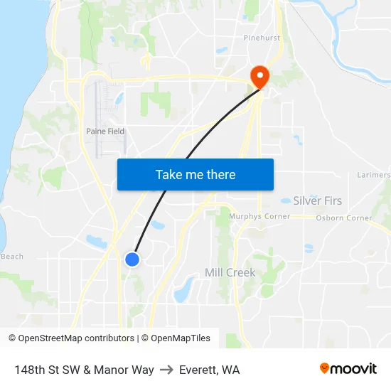 148th St SW & Manor Way to Everett, WA map