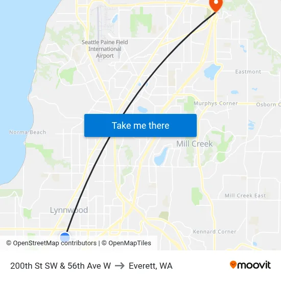 200th St SW & 56th Ave W to Everett, WA map