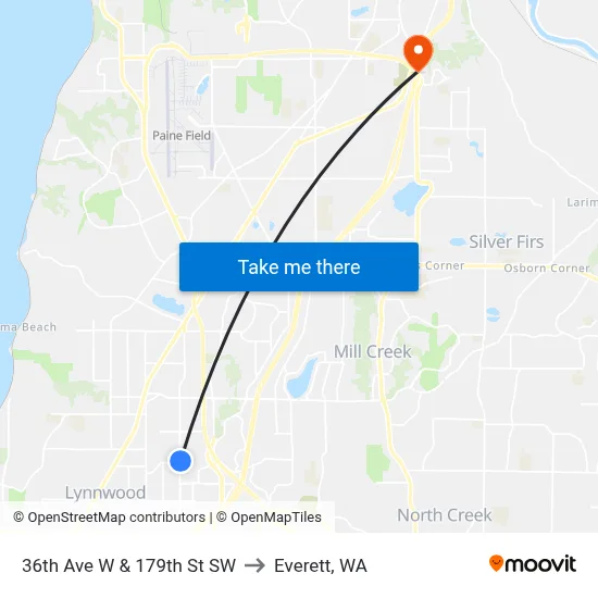 36th Ave W & 179th St SW to Everett, WA map