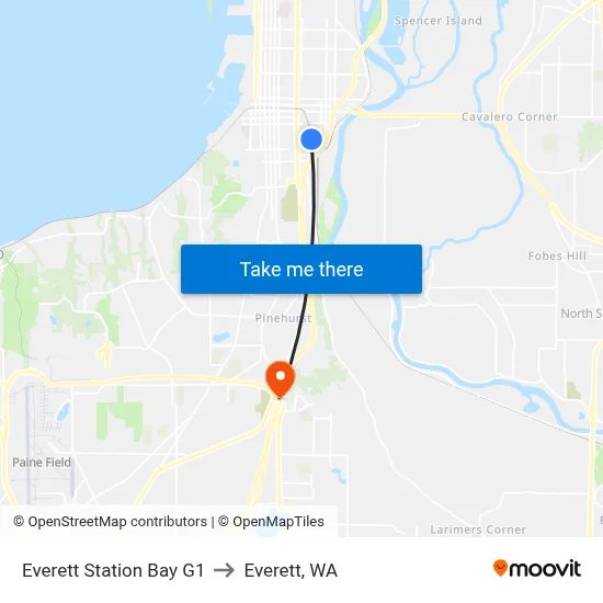 Everett Station Bay G1 to Everett, WA map