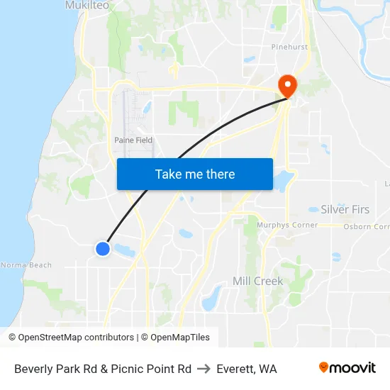 Beverly Park Rd & Picnic Point Rd to Everett, WA map