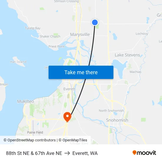 88th St NE & 67th Ave NE to Everett, WA map