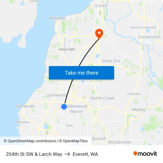 204th St SW & Larch Way to Everett, WA map