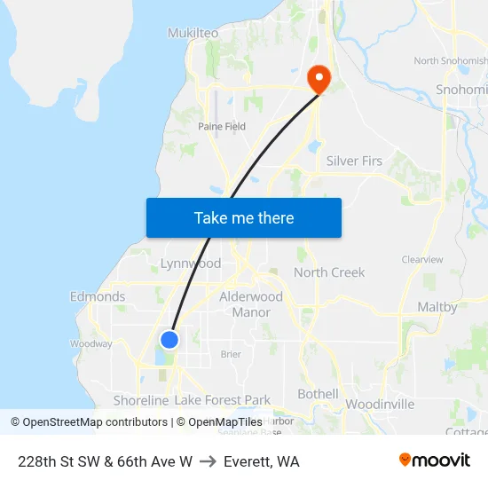 228th St SW & 66th Ave W to Everett, WA map
