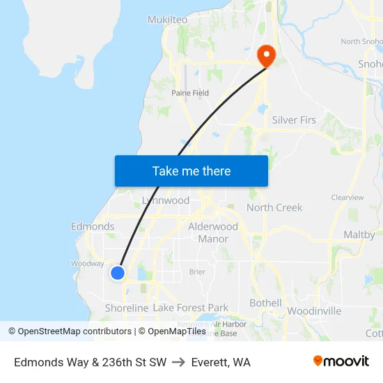 Edmonds Way & 236th St SW to Everett, WA map