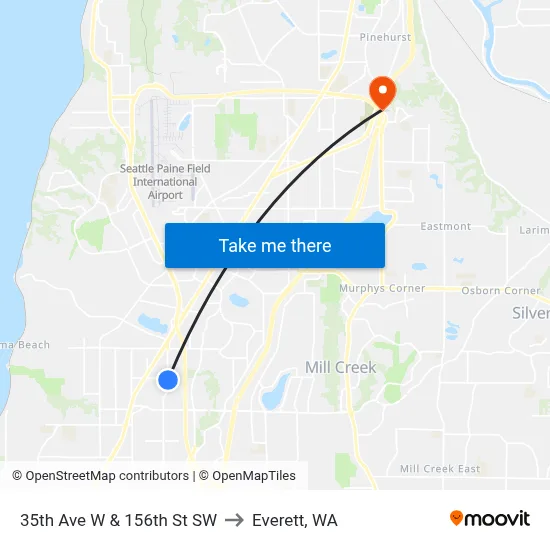35th Ave W & 156th St SW to Everett, WA map