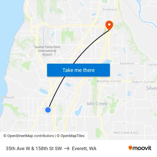 35th Ave W & 158th St SW to Everett, WA map