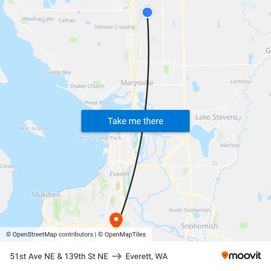 51st Ave NE & 139th St NE to Everett, WA map