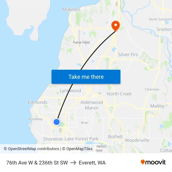 76th Ave W & 236th St SW to Everett, WA map