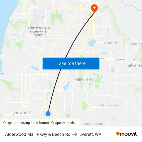 Alderwood Mall Pkwy & Beech Rd to Everett, WA map