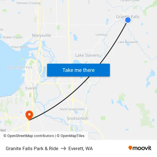 Granite Falls Park & Ride to Everett, WA map