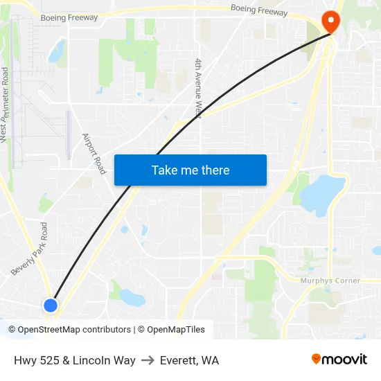 Hwy 525 & Lincoln Way to Everett, WA map