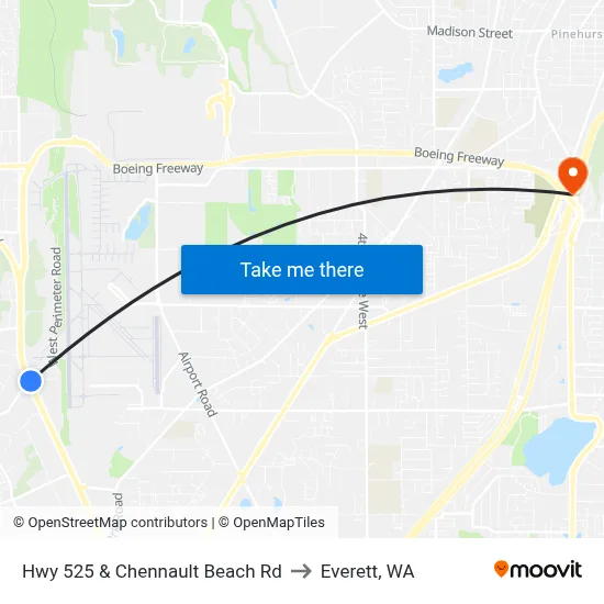 Hwy 525 & Chennault Beach Rd to Everett, WA map