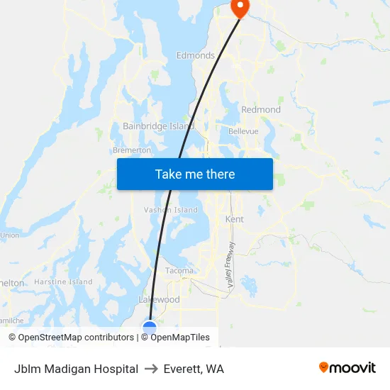 Jblm Madigan Hospital to Everett, WA map