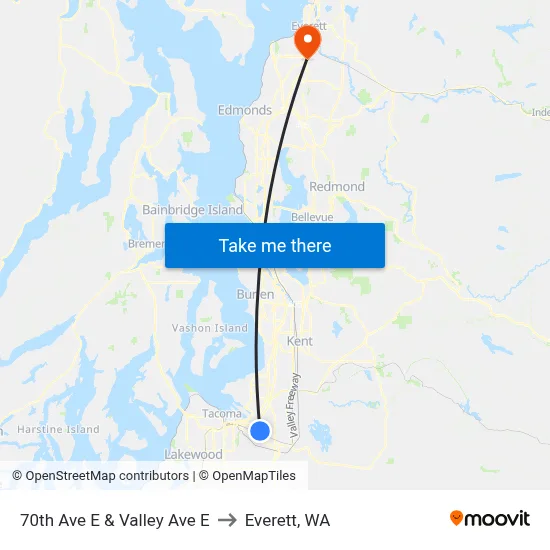 70th Ave E & Valley Ave E to Everett, WA map